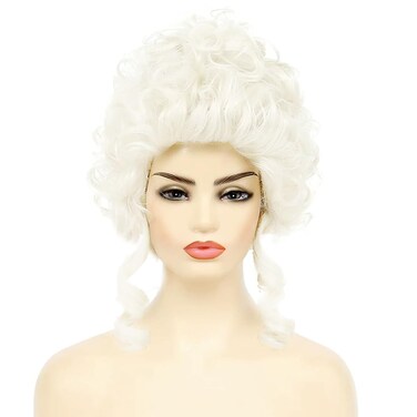 White Marie Antoinette Wigs Short Vintage Beehive Hair Rococo Costume Cosplay 18th Century Wig,Queen Court Heat Resistant Women Halloween Party Wig