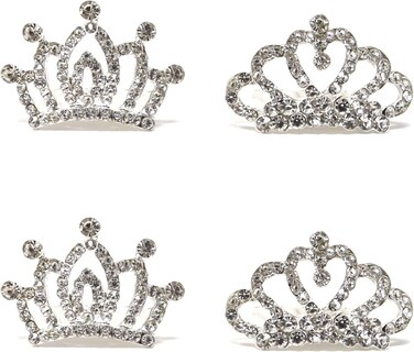 Honbay 4PCS Mini Crystal Rhinestone Crown Hair Comb Princess Tiara Comb, 1.7x1.5x0.9inch