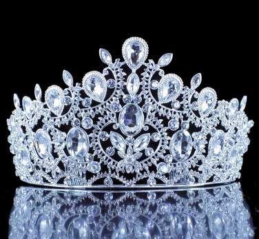 Queen Austrian White Clear Crystal Rhinestone Tiara Hair Combs Crown Veil Headband Headpiece Jewelry Costume Theater Birthday Party Prom Princess Silver T1900