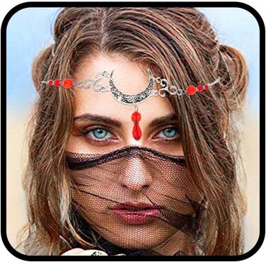 Boho Moon Head Chain Silver Crystal Crescent Headpieces Pendant Hair Chains Irish Halloween Hair Jewelry