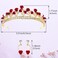 Aswewamt Red Rose Tiaras Bridal Wedding Queen Crowns Gold Flower Baroque Princess Crown Pearls Crystal Gold Headbands Earrings Rose Pendant Flower Jewelry for Women