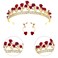 Aswewamt Red Rose Tiaras Bridal Wedding Queen Crowns Gold Flower Baroque Princess Crown Pearls Crystal Gold Headbands Earrings Rose Pendant Flower Jewelry for Women
