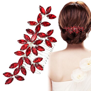Red Wedding Crystal Hair Comb Elegant Bridal Wedding Hair Piece Teardrop Crystal Rhinestone Hair Accessories for Women Prom Party Photography