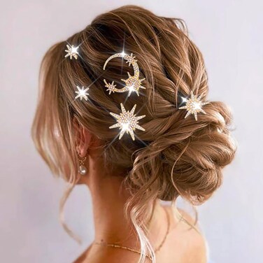 Star Bride Wedding Hair Pins Gold Crystal Moon Hair Pieces Bridal Hair Accessories for Women and Girls (Pack of 5)