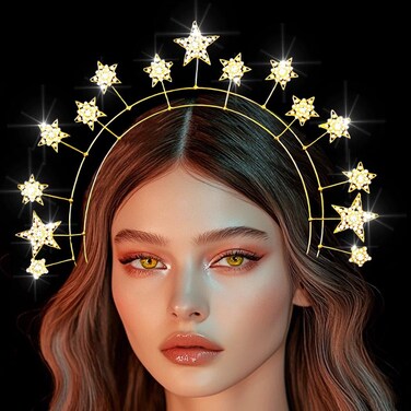 Kilshye Rhinestone Star Wedding Headband Crystal Halo Crown Goddess Costume Headpiece for Women and Girls (Gold)