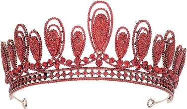 S SNUOY Gold Crowns for Women Red Rhinestone Tiaras and Crowns for Women Waterdrop Party Headpiece for Halloween Costume Metal Headband