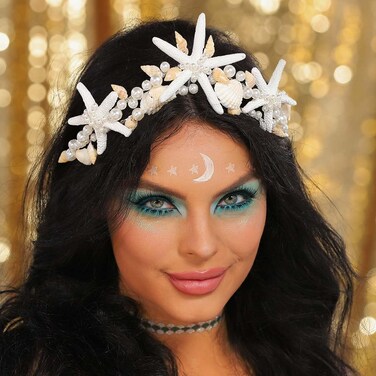 Catery Starfish Crown and Tiara Pearl Seashell Headband Beach Wedding Headpiece for Women and Brides