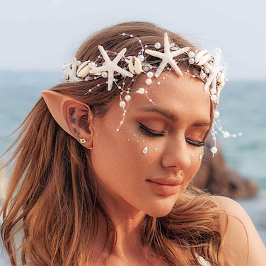 CASDRE Starfish Bride Wedding Headband Brown Pearl Bridal Hair Vine Shell Headpiece Beach Wedding Hair Accessories for Women and Girls