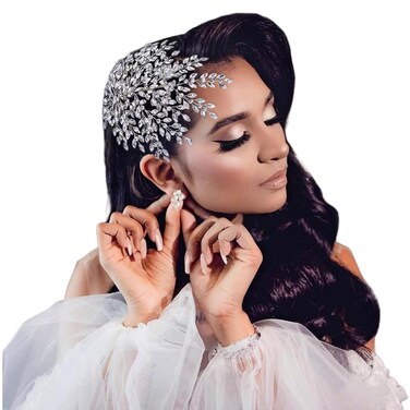 HONGMEI Bridal Rhinestone Headpiece for Wedding，Leaf Crystal Hair Pieces Bride Side Headpieces Wedding Hair Accessories for Women (Silver)