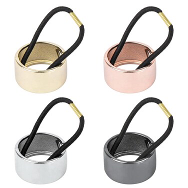 AUEAR, Brushed Metal Expandable Hair Cuff Ponytail Holder Elastic Tie for Women Girls Rings Set (4 Pack, Style 1)