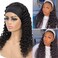 Curly Headband Wig Human Hair 16 Inch Deep Wave Human Hair Headband Wigs for Black Women Human Hair Glueless Real Hair Wig with Headband Attached No Lace Front Wig Human Hair Natural Black Color