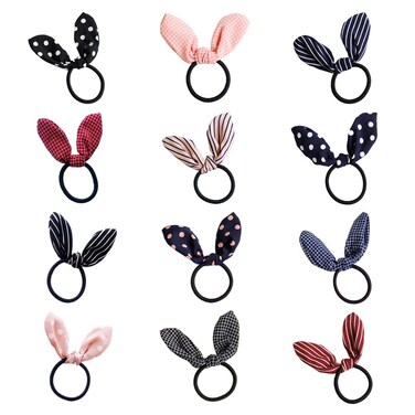Ruihfas 12Pcs Lovely Rabbit Ear Bow Hair Bands Scrunchies Elastic Bow Hair Ties Ropes Hairband Headband Ponytail Holders
