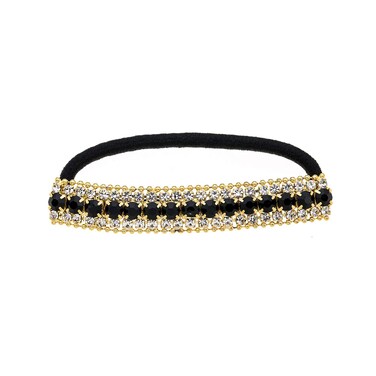 Ruihfas Ponytail Holder Stretchy Elastic Hair Tie Sparkling Crystal Rhinestone Hair Band Headband Hair Accessories for Women, 1Pcs (Gold Tone Black)