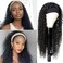 Headband Wig Curly Human Hair Wigs for Black Women, Brazilian Curly Human Hair Headband Wigs Glueless None Lace Front Headband Wigs Machine Made Wigs 150% Density Natural Black (18")
