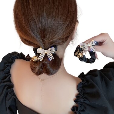 Ruihfas 2Pcs Korean Fashion Women Girls Pearls Bow Scrunchies Hair Ties Elastic Hair Bands Rings Ropes Ponytail Holder