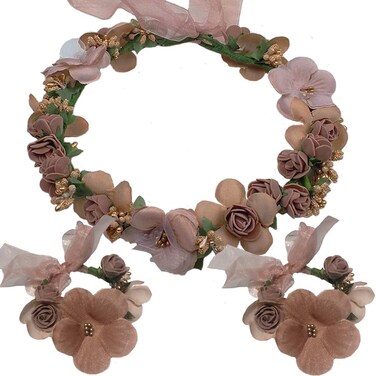 WLBON 3 Pcs Flower Headband Wristbands Rose Floral Leaf Hair Hoops Bands Headpiece Hairband Bracelets Women Xmas Wedding Halloween Parade Hawaiian Cosplay Dress Up Birthday Party Accessories Coffee