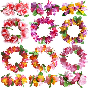 Hawaiian Headband Wristbands Hawaii Tropical Luau Flower Leaf Women Headpiece Hair Bands Hoops Hairband Bracelets Beach Summer Pool Wedding Cosplay Birthday Dress Up Party Decorations Supplies