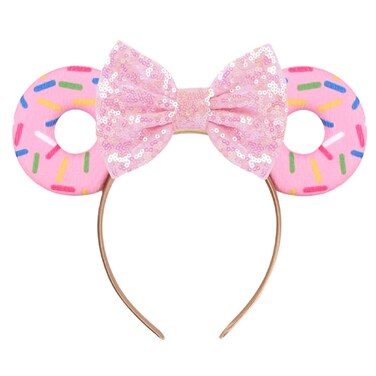 Pink Sequin Hairband with Mouse Ears and Bow, HAIRBAND for Women and Girls, 1 Count (Pack of 1), Party-goers, Cosplayers, Holiday Celebrators