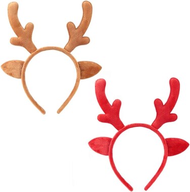 DALJIAFA Christmas Reindeer Antlers Headband Deer Hair Hoops Xmas Fawn Horns Headpiece Women Elk Hair Bands Hairband