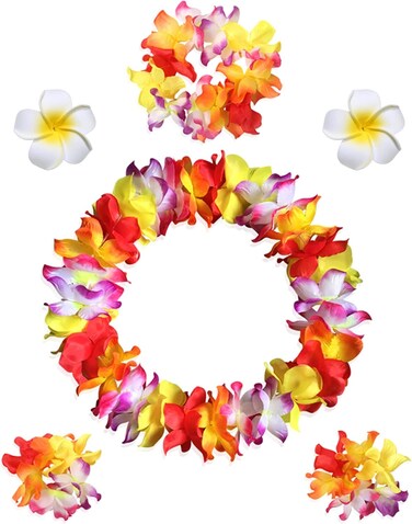Hawaiian Leis Headband Wristbands Plumeria Hair Clips Tropical Luau Necklace Headpiece Bracelets Flower Barrettes Hair Bands Women Wedding Summer Beach Birthday Dress Up Party Decorations Supplies