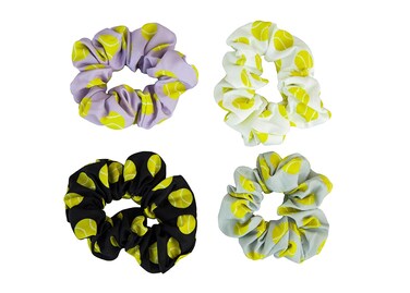 Happie Hare Scrunchies - Cotton Rounds Elastic Hair Bands - Scrunchy Hair Ties - Girls Hair Accessories - Gifts for Women (4 Pack, Tennis Sport Scrunchie)
