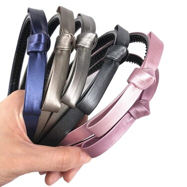Ruihfas 6Pcs Leather Bow Hair Hoop Band Fashion Bowknot Teeth Comb Headbands Hairband Hair Accessories for Women Girls (Bright)