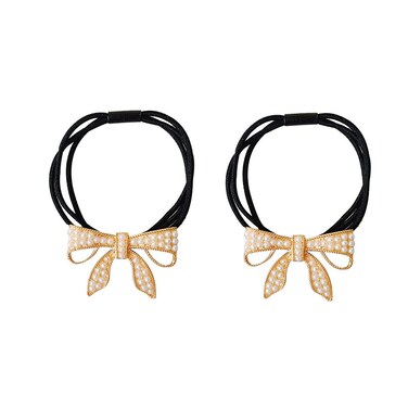 Lovef Beautiful Full Pearl with Crystal Rhinstone Flower Bow Fish Butterfly Design for Baby Children Girl Women Hair Accessories Elastic Tie Ponytail Holders Princess Hair Rope Rubber Bands(2Pcs)