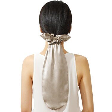 LILYSILK 100% Silk Bonnet for Sleeping &amp; Daily Usage, 2-in-1 Silk Hair Ties with Silk Scrunchies for Long and Curly Hair Elastic Adjustable for Women Ladies and Girls Bright Coffee