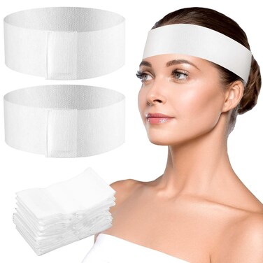 100 Pcs Disposable Spa Headbands for Women Non-woven Fabric Facial Headband Soft Skin Care Hair Band White Stretch Headwraps for Beauty Enthusiasts, Makeup Artists, Spa-goers