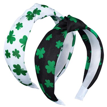peony man 2 Pack St Patrick's Day Headbands Green Shamrock Headbands for Women Girls Wide Clover Knotted Hairband for St. Patrick's Day Party Gifts