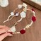 auwiyd 2 PCS Rose Vine Gold Headband Metal Flower Red White Rose Pearl Hairband Luxurious Hair Accessories for Women Girls Pearl Floral Bride Headdress