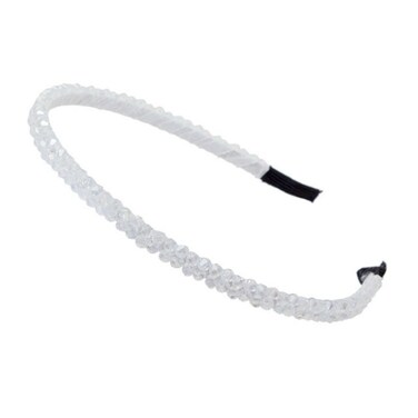 AKOAK Fashion Super Shiny Women Two Rows White Crystal Beads Headband Girls Headwear Rhinestone Beaded Hair Band Hair Accessories