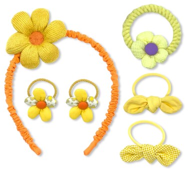 Yellow Headband Hair Ties Set for Girls - 6 Pack Flower Yellow Ponytail Holders Floral Hair Bands Cute Hair Accessories for Little Girl Teens Toddlers Child Kids Gifts