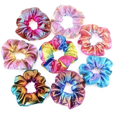 8 Pieces Shiny Metallic Scrunchies Elastic Hair Bands Scrunchy Hair Scrunchies Mermaid Hair Bow Elastics Ponytail Holder Hair Ties Ropes for Women Girls Hair Accessories