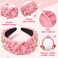 Y1tvei Pink Bow Knotted Headband - Coquette Pink Bow Crystal Rhinestone Pearl Embellished Headband Wide Top Knot Fashion Non Slip Trendy Wide Headband Hair Accessories Gift for Women Girls