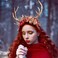 MOSTORY Handmade Gold Antler Headband - Woodland Reindeer Hairdband with Flowers Fairy Floral Deer Horns Headpiece for Women Girls Witch Renaissance Halloween Cosplay Party Photography