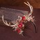 MOSTORY Handmade Gold Antler Headband - Woodland Reindeer Hairdband with Flowers Fairy Floral Deer Horns Headpiece for Women Girls Witch Renaissance Halloween Cosplay Party Photography
