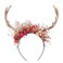 MOSTORY Handmade Gold Antler Headband - Woodland Reindeer Hairdband with Flowers Fairy Floral Deer Horns Headpiece for Women Girls Witch Renaissance Halloween Cosplay Party Photography