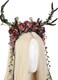 MOSTORY Flower Reindeer Headband for Women - Floral Antler Headpiece Woodland Deer Horns Hairband for Renaissance Cosplay