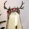 MOSTORY Flower Reindeer Headband for Women - Floral Antler Headpiece Woodland Deer Horns Hairband for Renaissance Cosplay