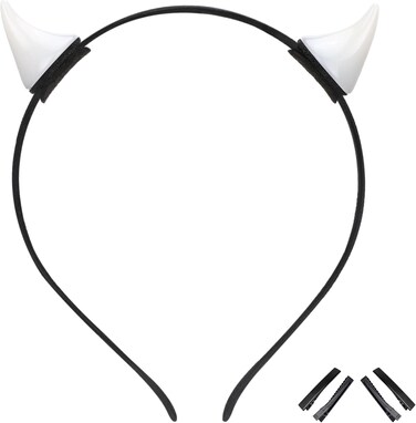 MOSTORY White Demon Horns Headband - Devil Horn Hairhoop with Clips for Women Halloween Renaissance Ren Faire Cosplay