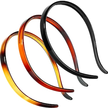 Waydress 3 Pcs Flex No Pressure Headbands Effortless Plastic Teeth Comb Headbands Skinny Hairbands Plastic Hair Loop Hair Accessories for Women(Black, Light Brown, Dark Brown)