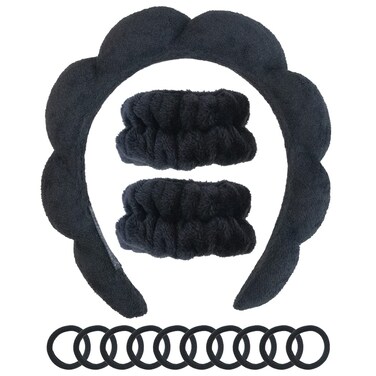 WANYU 13 Pcs Bubble Headband For Washing Face,Terry Cloth Face Washing Wristbands And Headband Set Black Skincare Versed Facial Spa Headbands for women