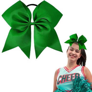 Oaoleer 8inch Jumbo Large Cheer Bows Ponytail Holder Elastic Band Handmade Boutique Hair Accessories for Cheerleading Teen Girls College Women Sports (1PCS, Forest Green)