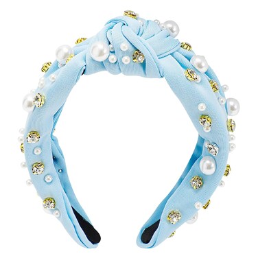 Blue Pearl Headband Pearly Knotted Women Headband Jeweled Headbands for Women Boho Wide Head Band Fashion Elegant Ladies Hair Band