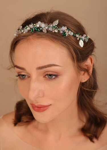 Denifery Bride Wedding Hair Vine Headband Rhinestone Green Crystal Headpieces Blue Bridal Hair Accessories for Women and Girls