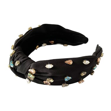 Knotted Headbands for Women Sparkly Crystal Headbands Black Fabric Rhinestone Headband Jeweled Headbands for Women