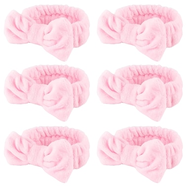 WHAVEL Hairband, 6 Count Pink Spa Headband for Washing Face, Soft Microfiber Bow Headbands, Facial Headband for Skincare, Makeup Headband for Women