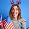 ROMODIYA Independence Day Headbands, 1 Pack 4th of July Headband USA Flag Star Design Hairband American Patriotic Party Hair Accessories Blue and Red Glitter Star Hair Hoop for Women Kids Photo Props