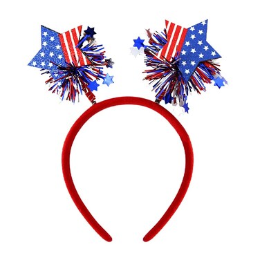 ROMODIYA Independence Day Headbands, 1 Pack 4th of July Headband USA Flag Star Design Hairband American Patriotic Party Hair Accessories Blue and Red Glitter Star Hair Hoop for Women Kids Photo Props